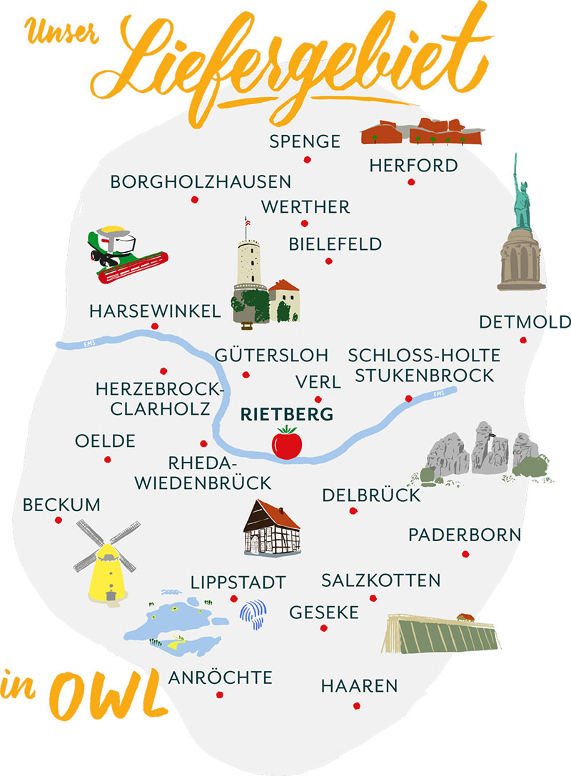 Karte des Liefergebietes der Mertens-Wiesbrock-Biokiste