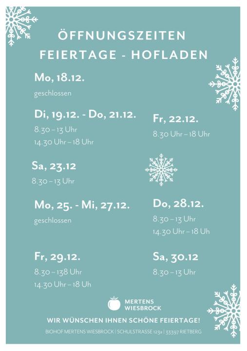 Öffnungszeiten Hofladen Feiertage 2023